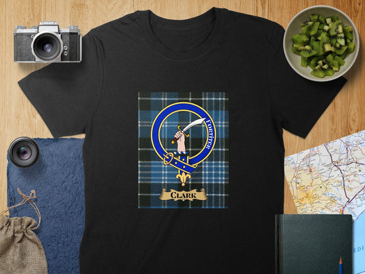 Physical Item S / Black Clark Clan Scottish Tartan Crest Unisex T-Shirt