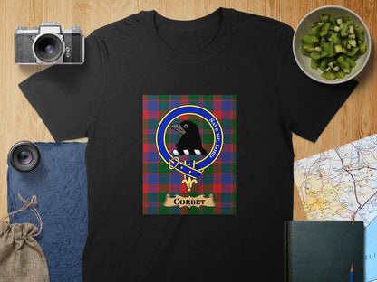 Physical Item S / Black Corbet Clan Scottish Tartan Crest Unisex T-Shirt