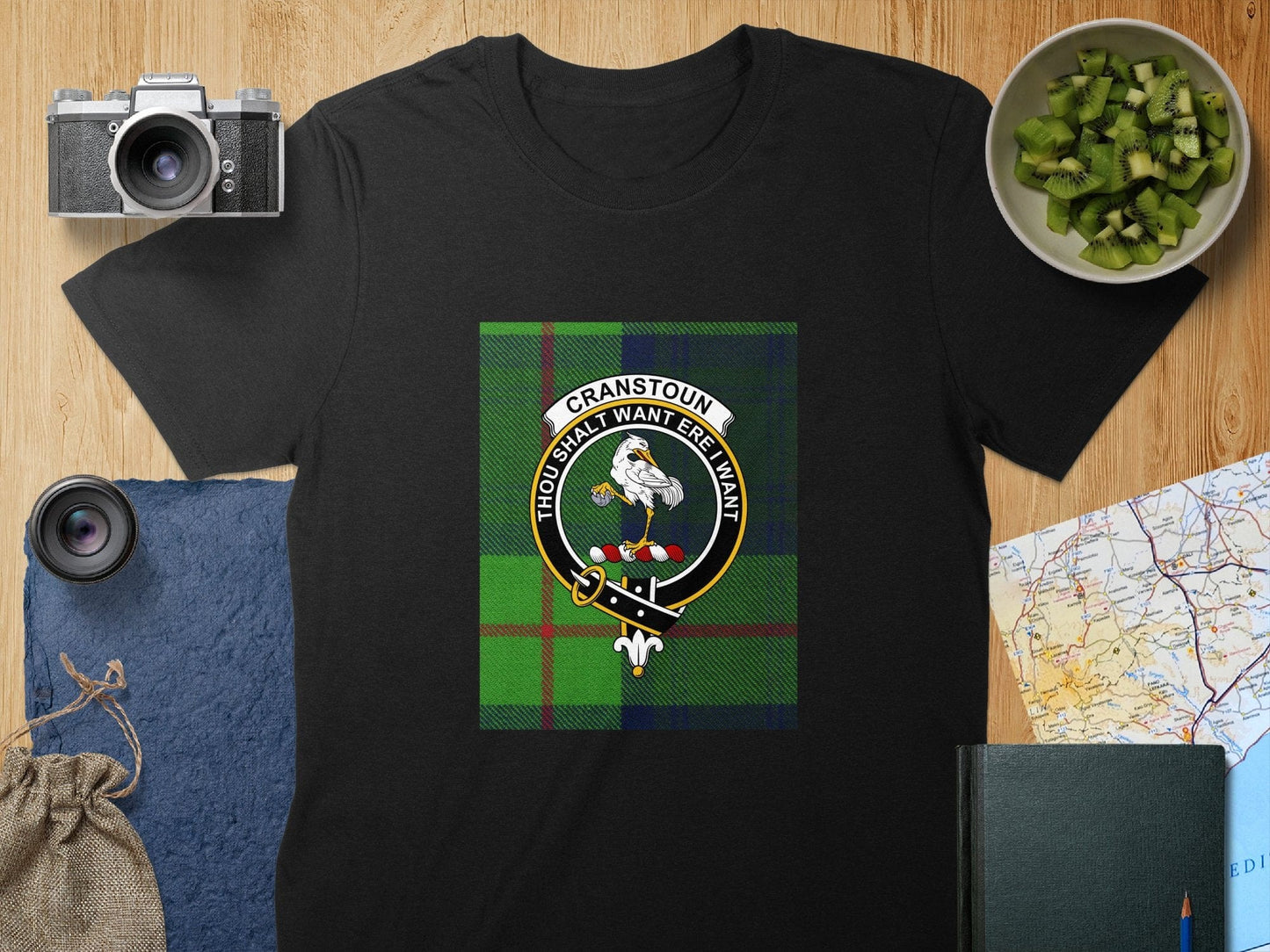 Physical Item S / Black Cranstoun Clan Scottish Tartan Crest Unisex T-Shirt