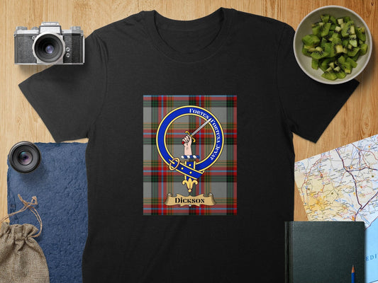 Physical Item S / Black Dickson Clan Scottish Tartan Crest Unisex T-Shirt