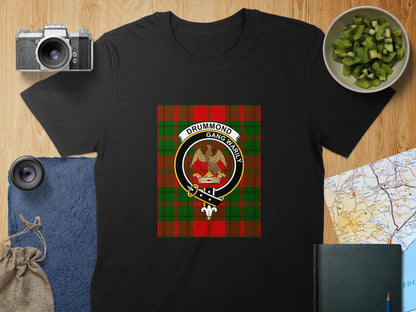 Physical Item S / Black Drummond Clan Scottish Tartan Crest Unisex T-Shirt