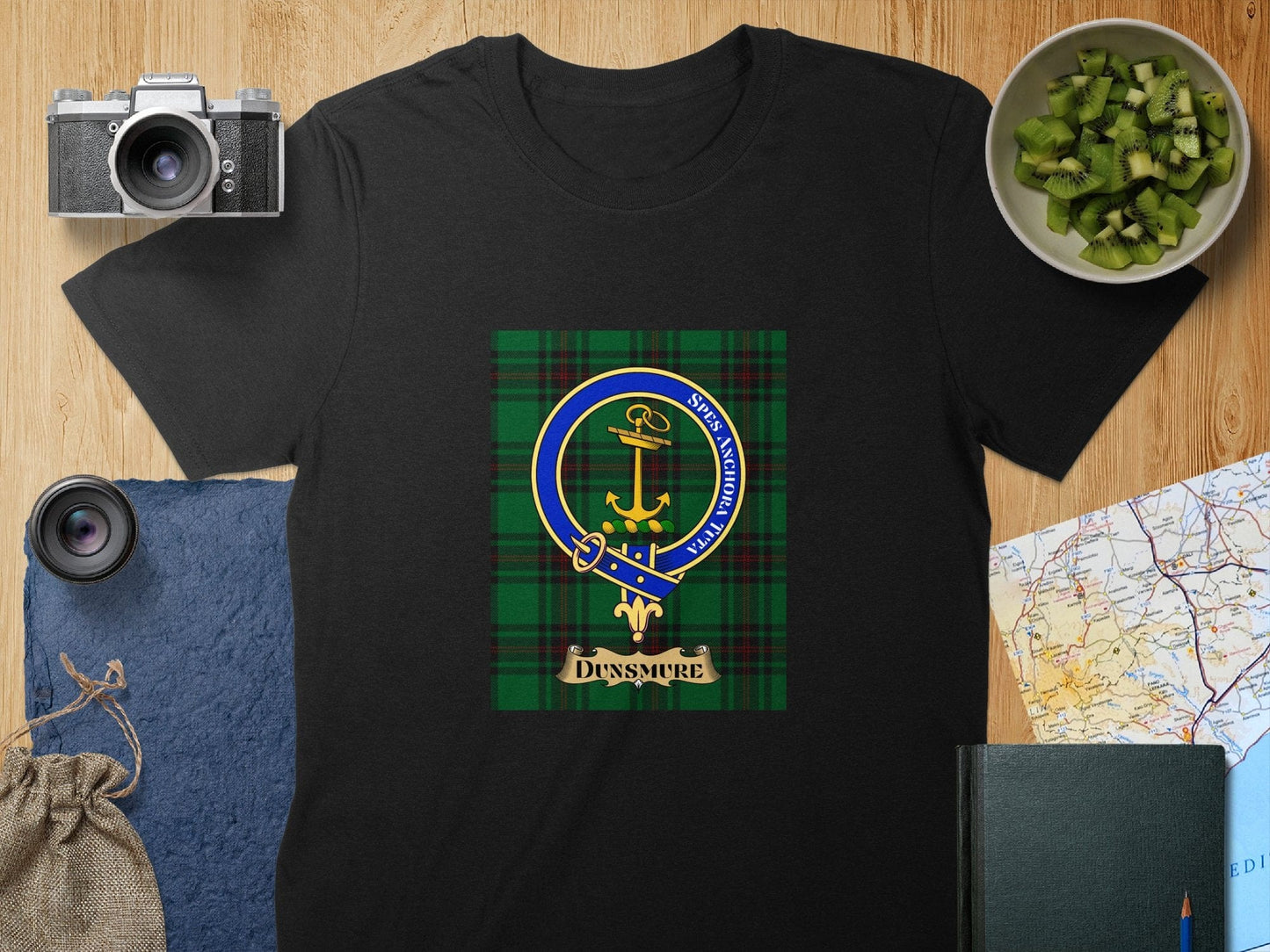 Physical Item S / Black Dunsmure Clan Scottish Tartan Crest Unisex T-Shirt