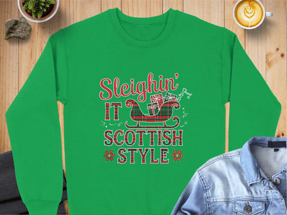 Physical Item S / Black Festive Sleighin It Scottish Style Christmas Sweatshirts