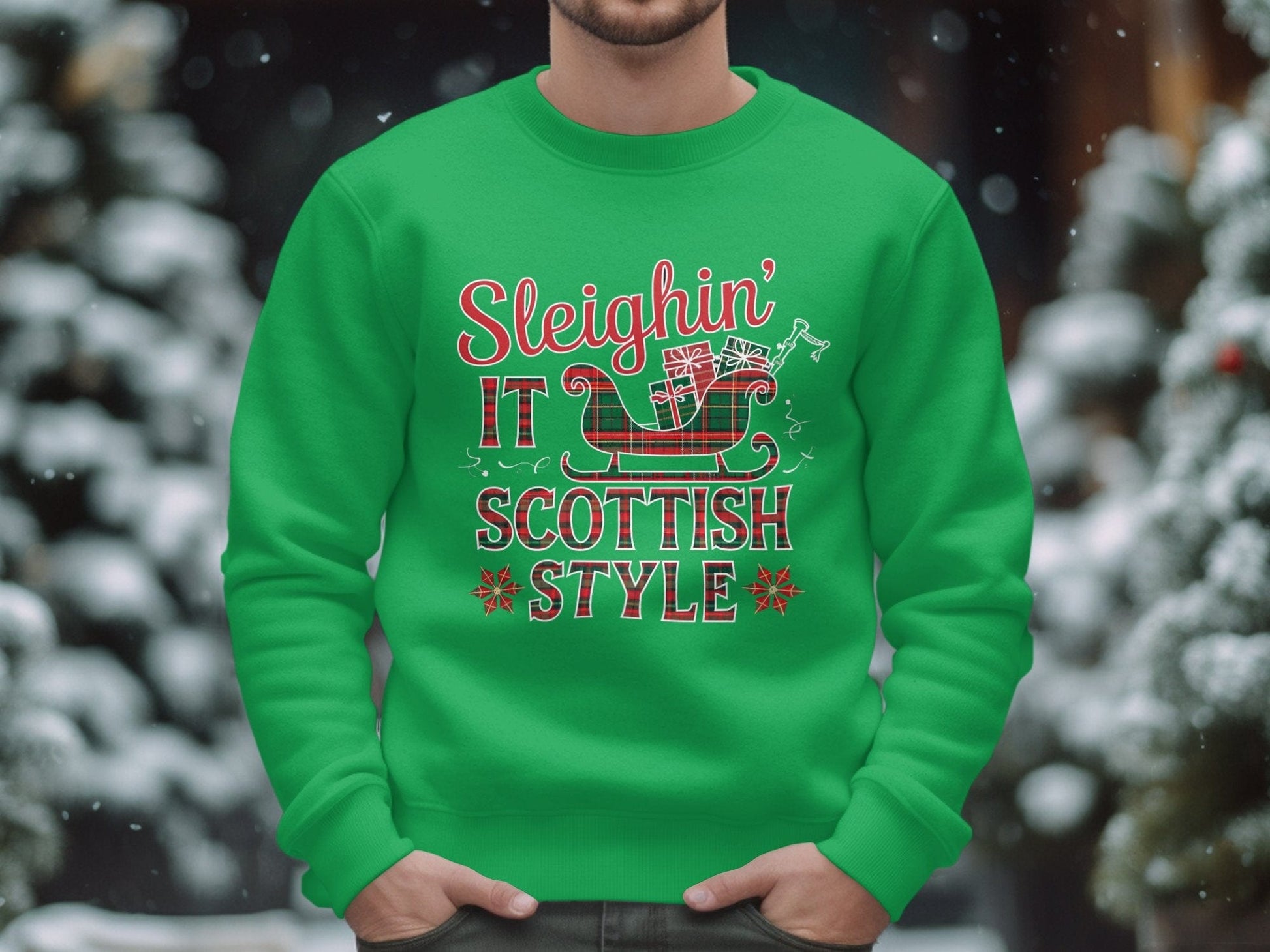 Physical Item S / Black Festive Sleighin It Scottish Style Christmas Sweatshirts