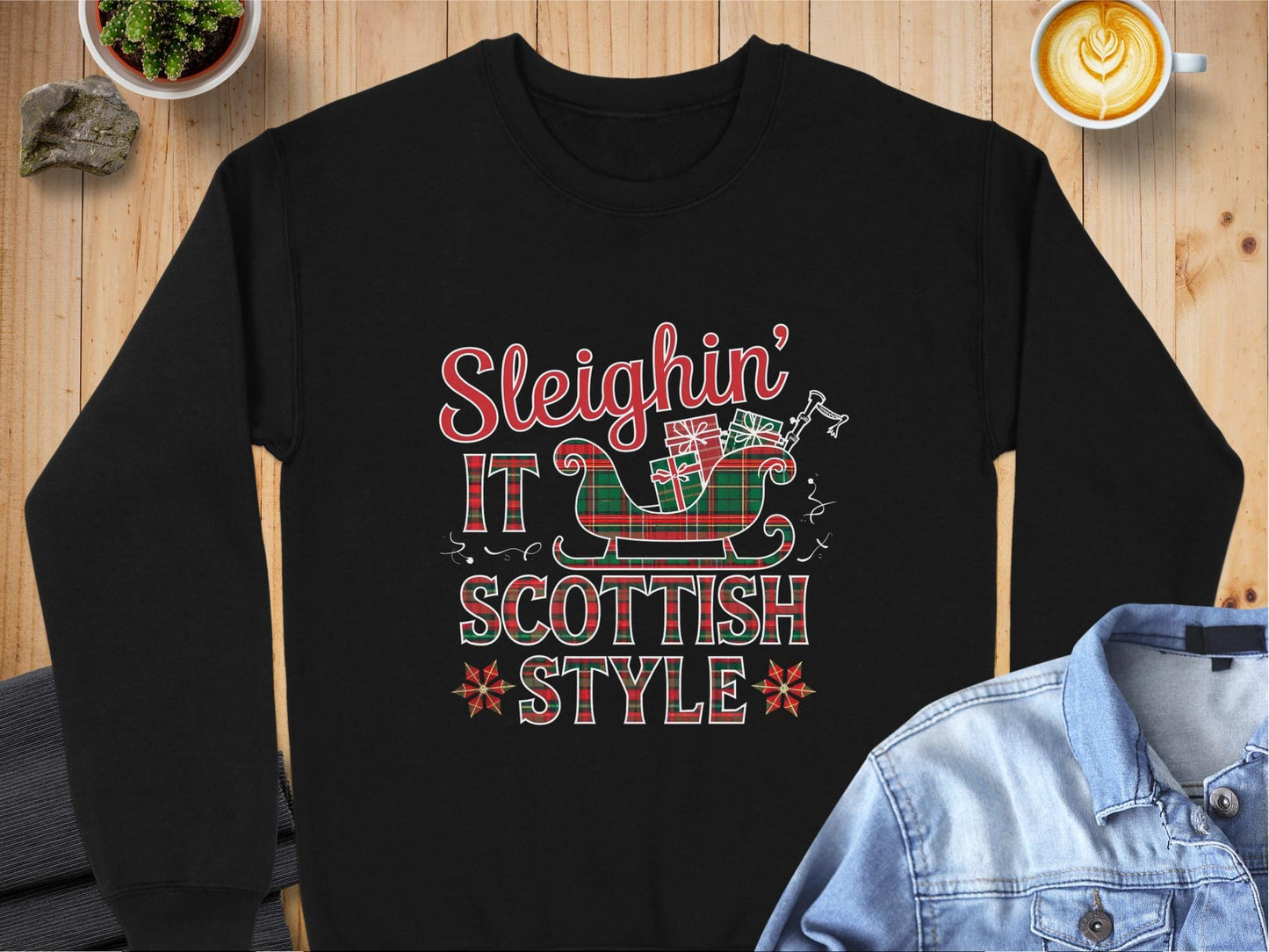 Physical Item S / Black Festive Sleighin It Scottish Style Christmas Sweatshirts