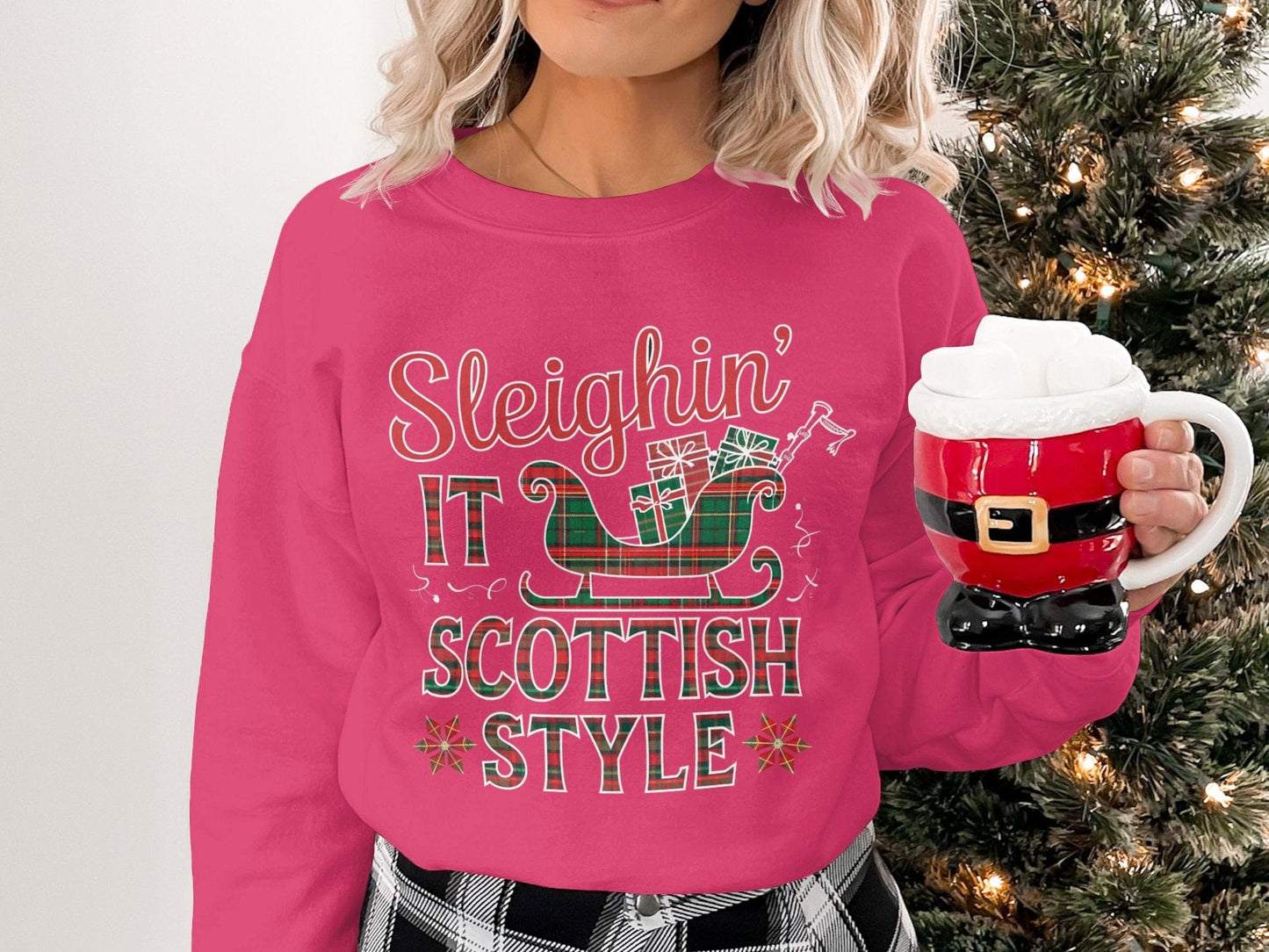 Physical Item S / Black Festive Sleighin It Scottish Style Christmas Sweatshirts