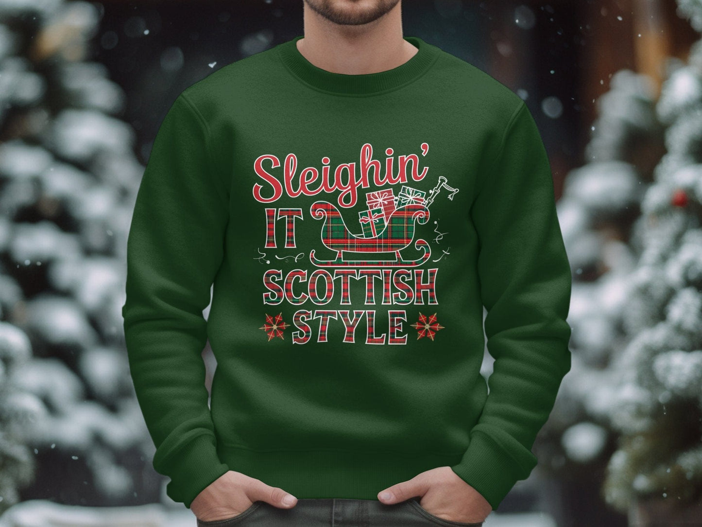 Physical Item S / Black Festive Sleighin It Scottish Style Christmas Sweatshirts