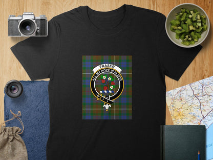 Physical Item S / Black Fraser Clan Scottish Tartan Crest Unisex T-Shirt