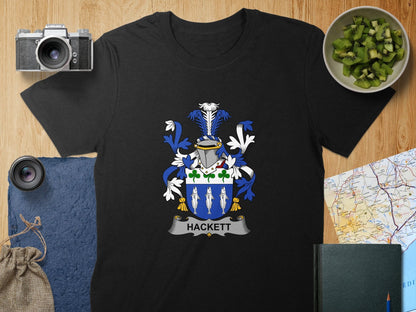 Physical Item S / Black Hackett Surname Irish Heraldry Unisex T-Shirt