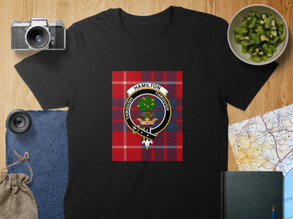 Physical Item S / Black Hamilton Clan Scottish Tartan Crest Unisex T-Shirt