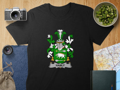 Physical Item S / Black Hanly Surname Irish Heraldry Unisex T-Shirt