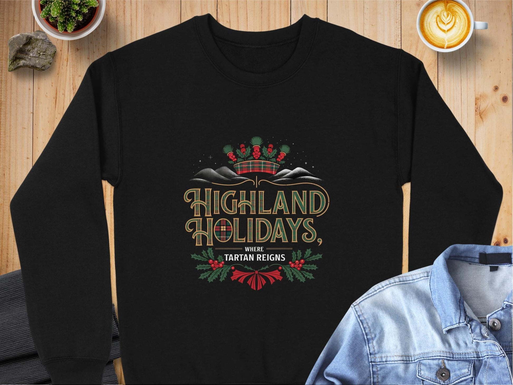 Physical Item S / Black Highland Holidays Scottish Christmas Theme Sweatshirts