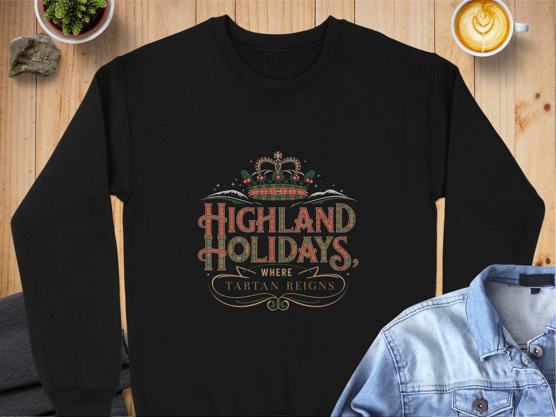 Physical Item S / Black Highland Holidays Where Tartan Reigns Sweatshirts