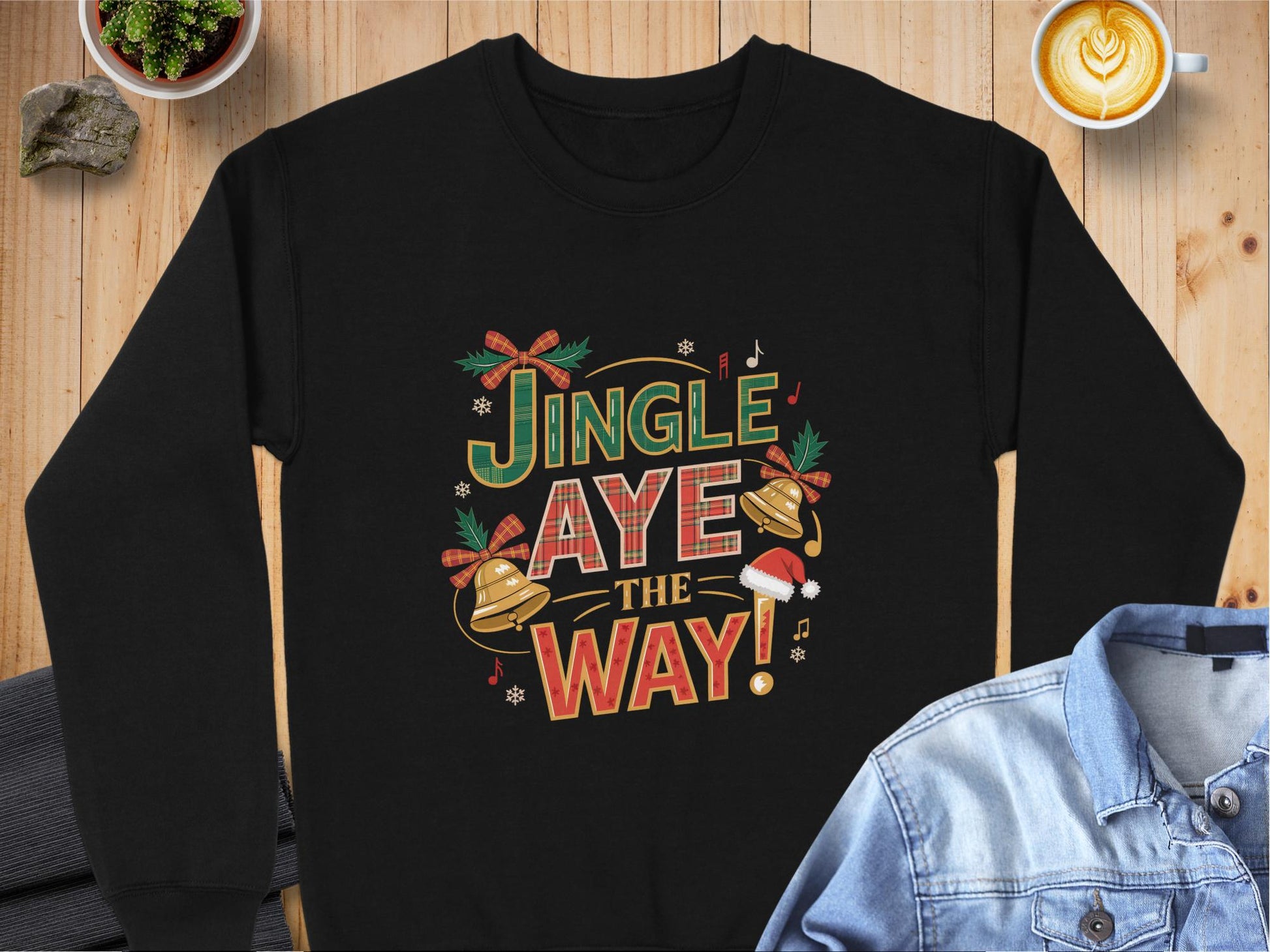 Physical Item S / Black Jingle Aye The Way Holiday Theme Christmas Sweatshirts