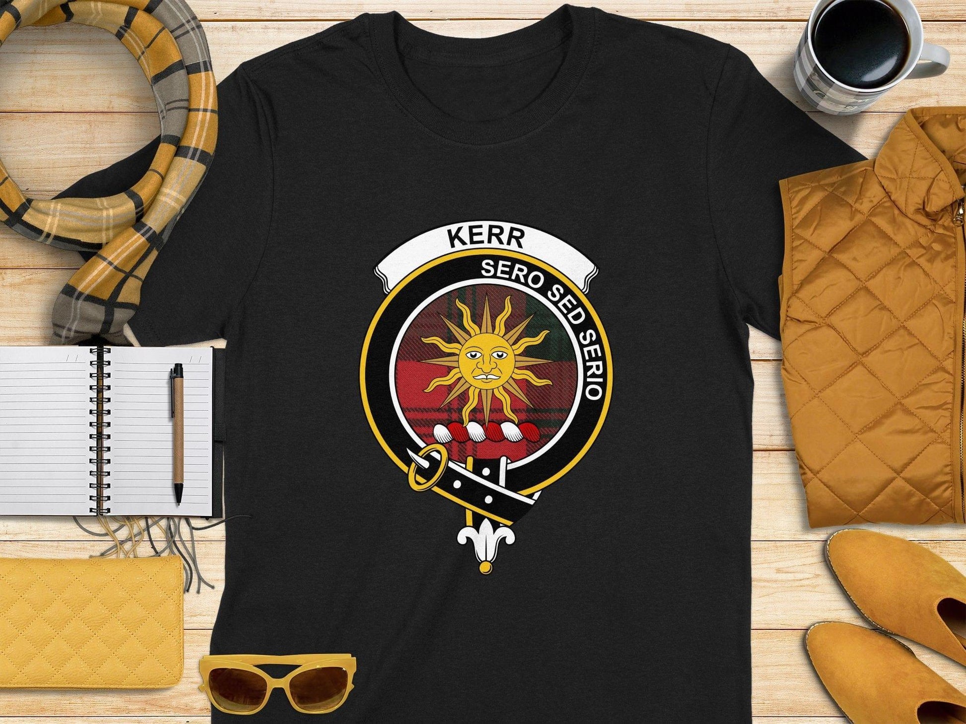 Physical Item S / Black Kerr Clan Scottish Tartan Crest T-Shirt