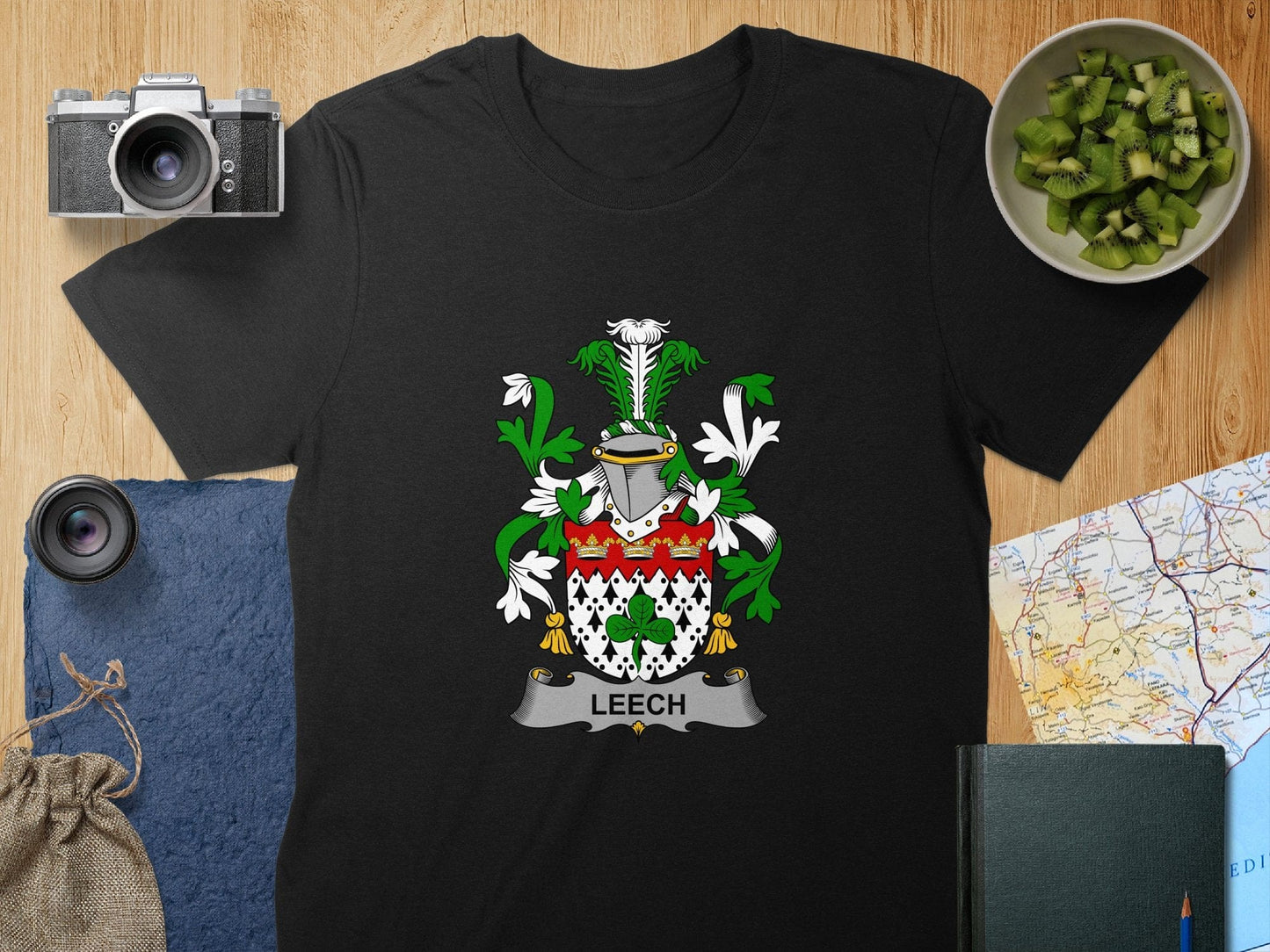 Physical Item S / Black Leech Surname Irish Heraldry Unisex T-Shirt