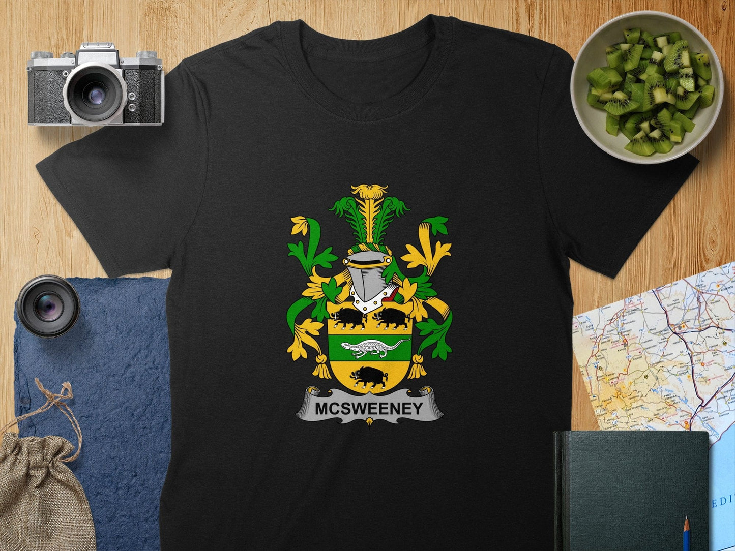 Physical Item S / Black McSweeney Surname Irish Heraldry Unisex T-Shirt