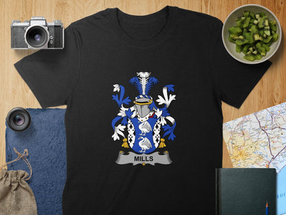 Physical Item S / Black Mills Surname Irish Heraldry Unisex T-Shirt