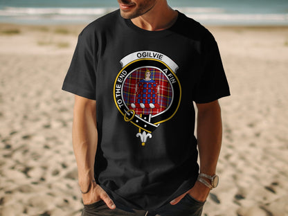 Physical Item S / Black Ogilvie Scottish Clan Crest Tartan Unisex T-shirt