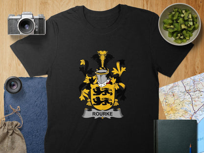 Physical Item S / Black Rourke Surname Irish Heraldry Unisex T-Shirt