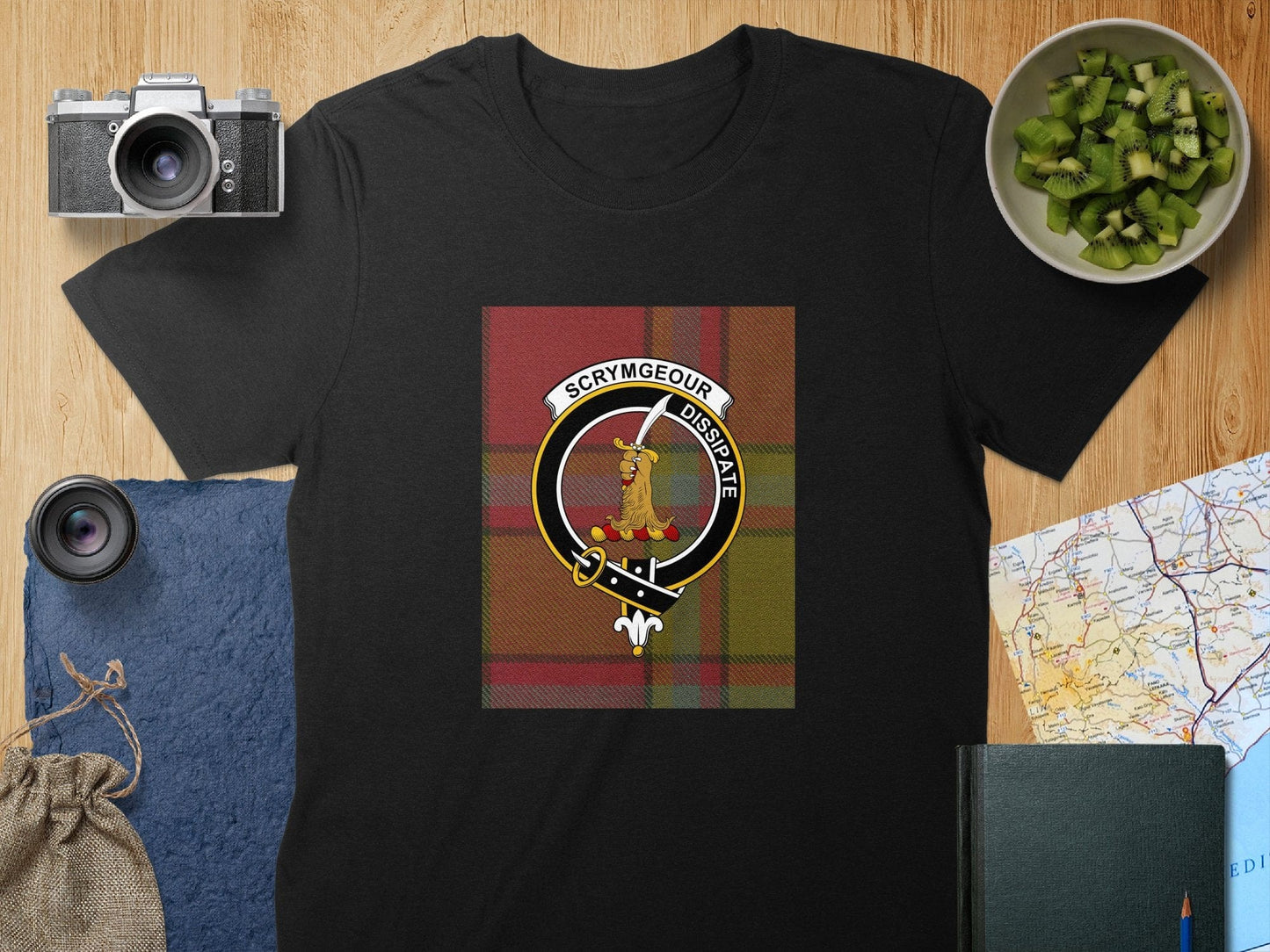 Physical Item S / Black Scrymgeour Clan Scottish Tartan Crest Unisex T-Shirt