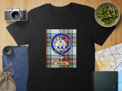 Physical Item S / Black Sellar Clan Scottish Tartan Crest Unisex T-Shirt