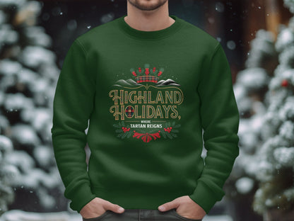 Physical Item S / Forest Green Highland Holidays Scottish Christmas Theme Sweatshirts