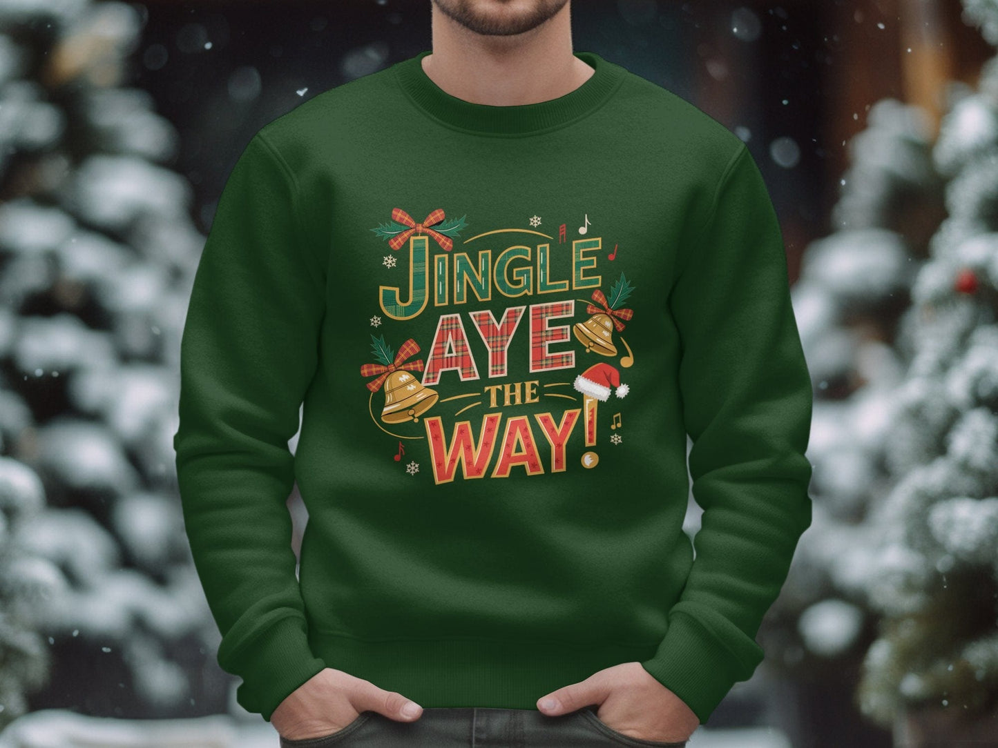 Physical Item S / Forest Green Jingle Aye The Way Holiday Theme Christmas Sweatshirts