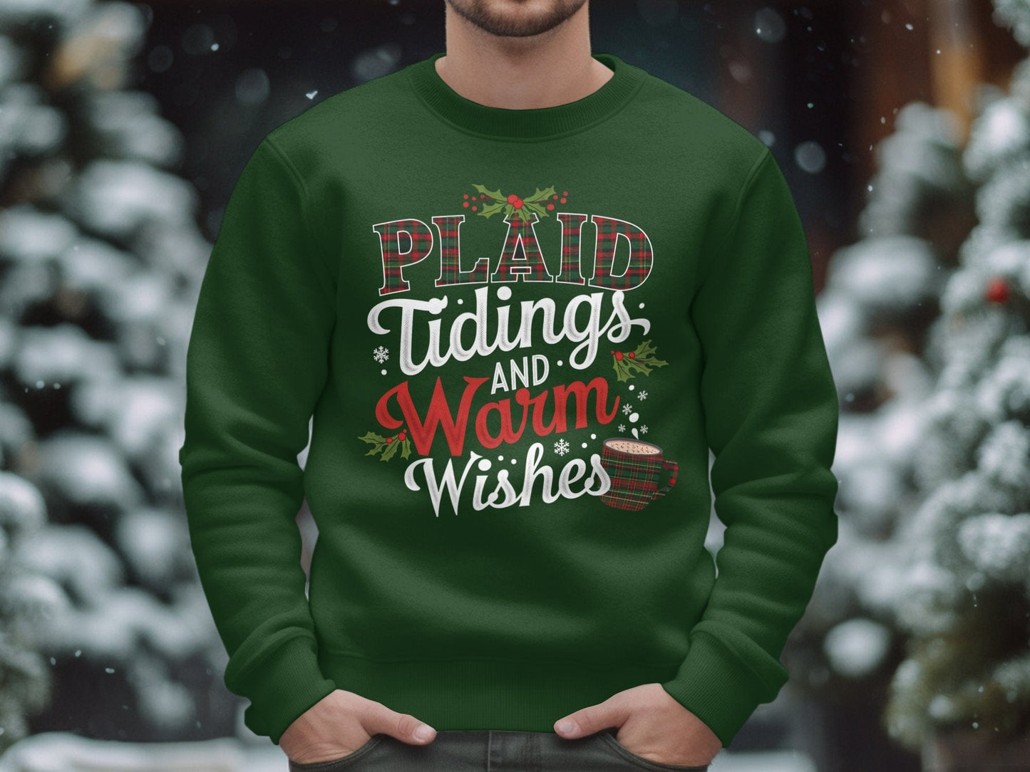 Physical Item S / Forest Green Plaid Tidings And Warm Wishes Scottish Christmas Sweatshirts