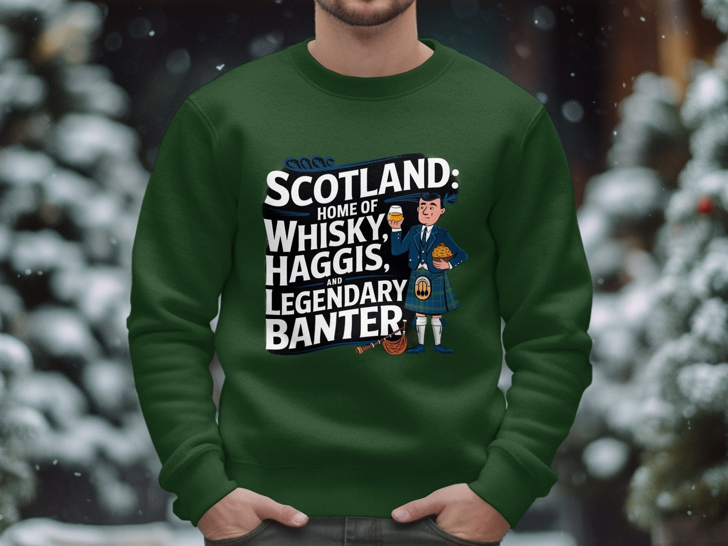 Physical Item S / Forest Green Scotland Whisky Haggis and Banter Themed Sweatshirts