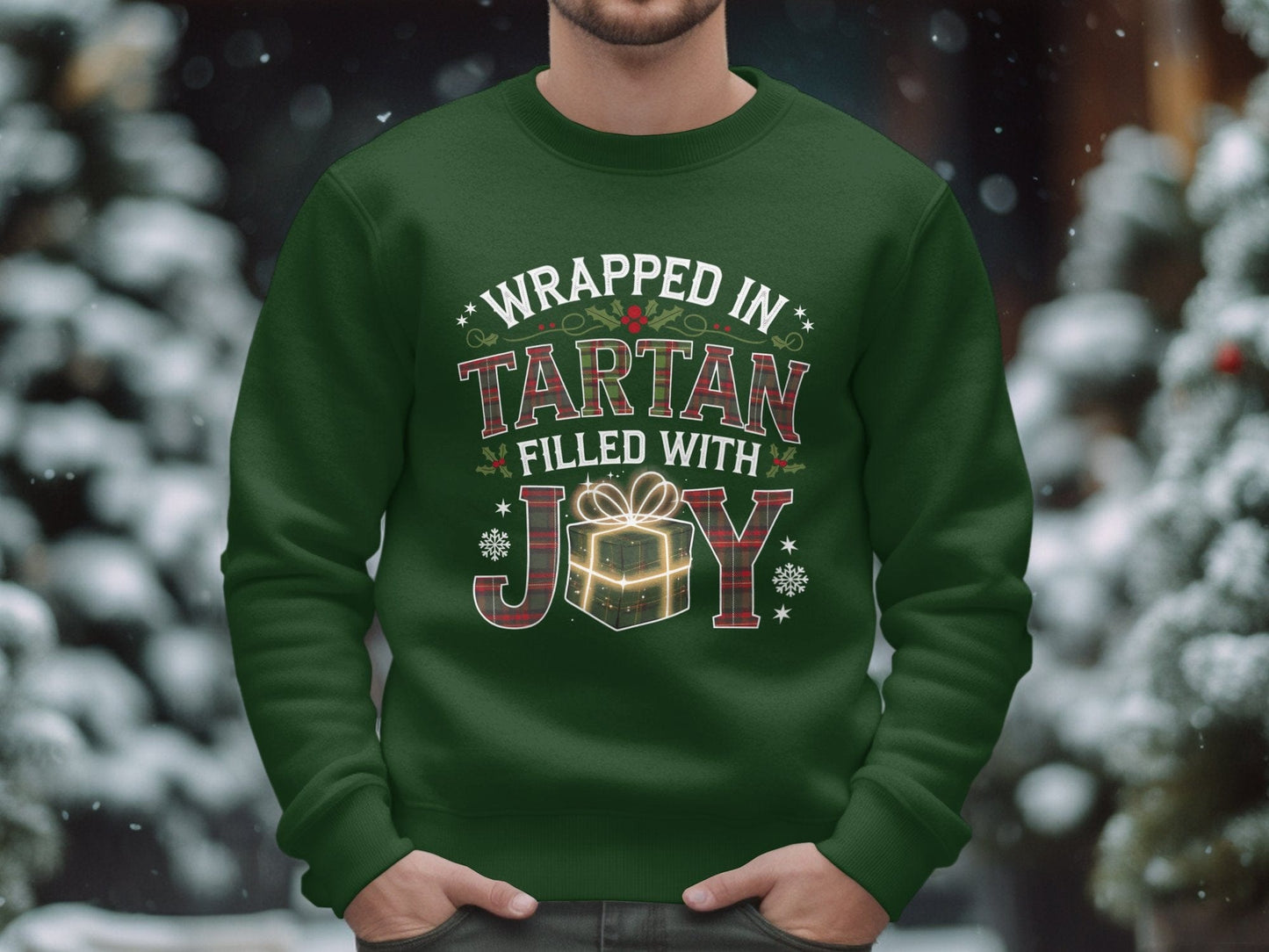 Physical Item S / Forest Green Scottish Christmas Joy Wrapped Tartan Holiday Sweatshirts