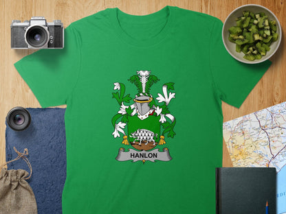 Physical Item S / Irish Green Hanlon Surname Irish Heraldry Unisex T-Shirt