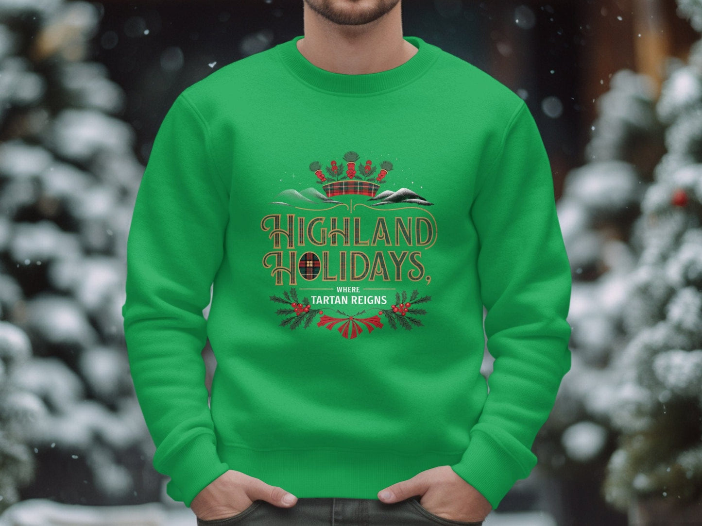 Physical Item S / Irish Green Highland Holidays Scottish Christmas Theme Sweatshirts