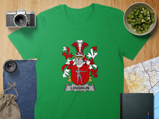 Physical Item S / Irish Green Loughlin Surname Irish Heraldry Unisex T-Shirt