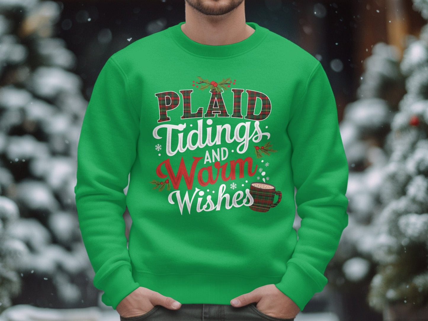 Physical Item S / Irish Green Plaid Tidings And Warm Wishes Scottish Christmas Sweatshirts