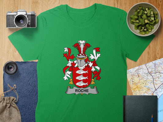 Physical Item S / Irish Green Roche Surname Irish Heraldry Unisex T-Shirt