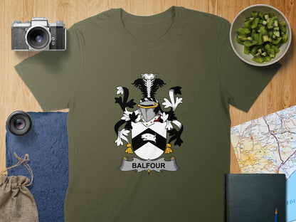 Physical Item S / Military Green Balfour Surname Irish Heraldry Unisex T-Shirt