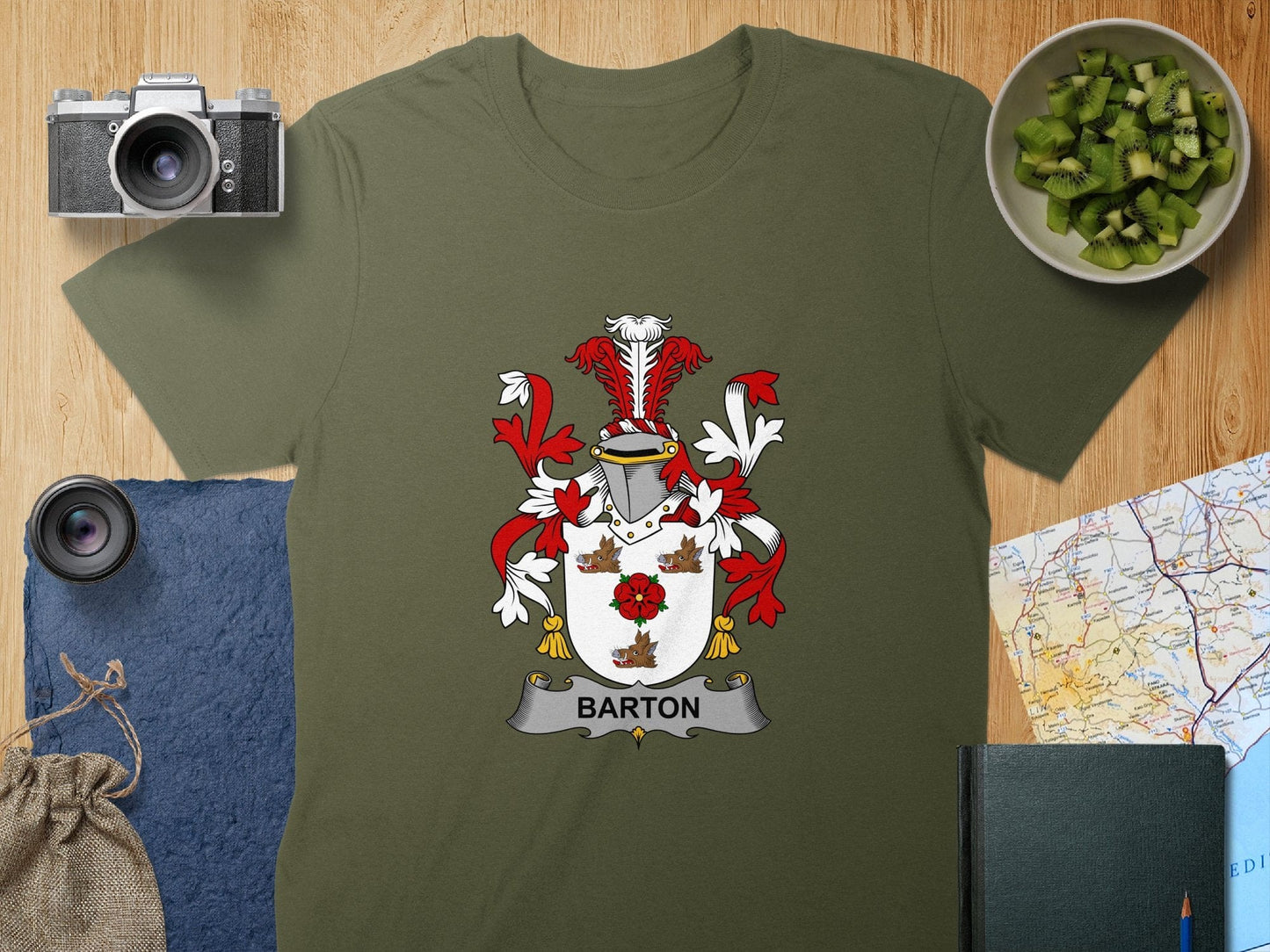 Physical Item S / Military Green Barton Surname Irish Heraldry Unisex T-Shirt