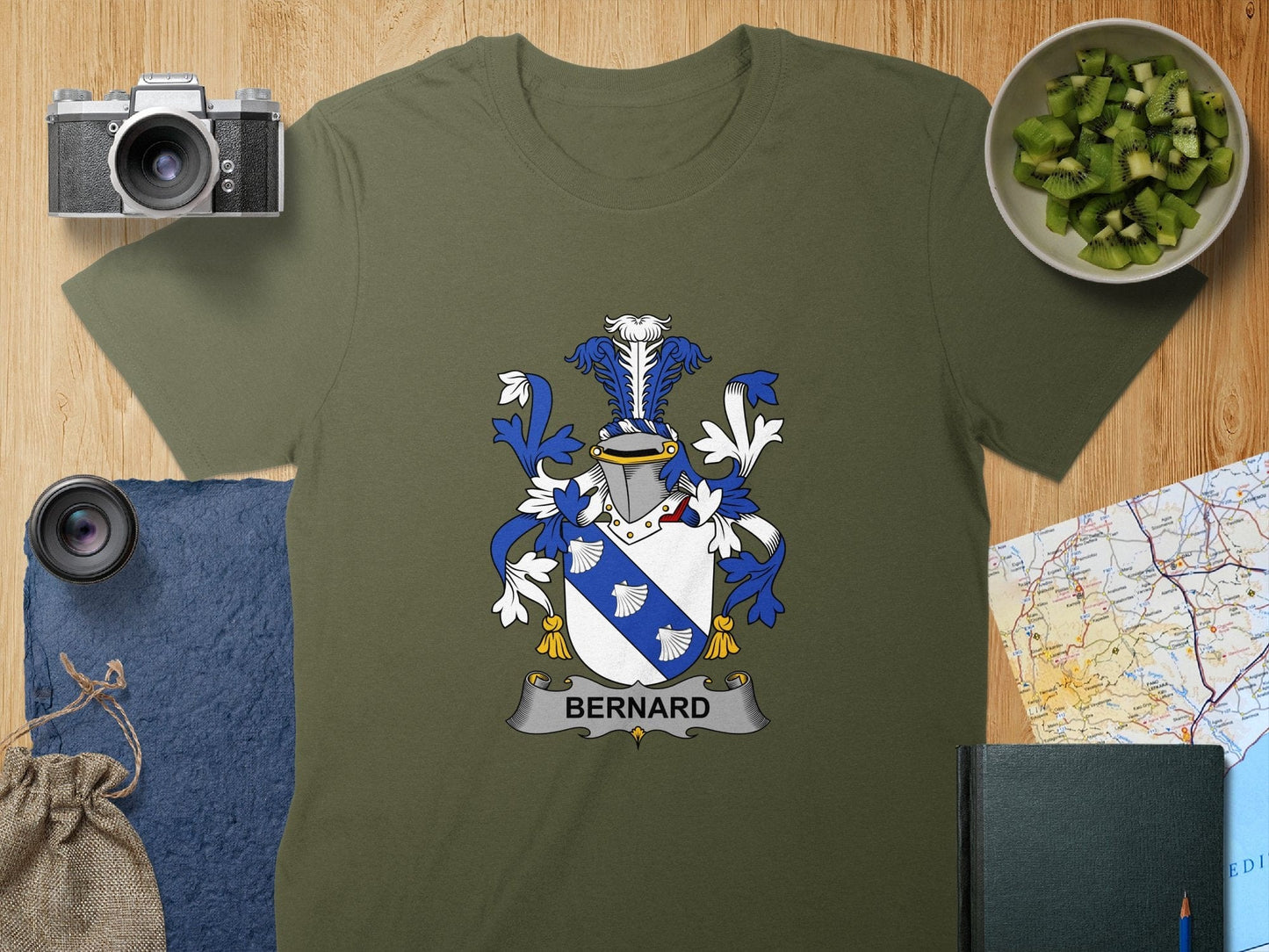 Physical Item S / Military Green Bernard Surname Irish Heraldry Unisex T-Shirt