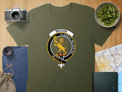 Physical Item S / Military Green Broun Clan Crest Unisex Scottish T-Shirt