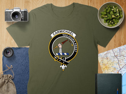 Physical Item S / Military Green Carmichael Clan Crest Detailed Graphic T-Shirt