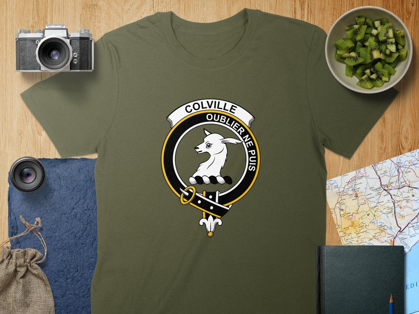 Physical Item S / Military Green Colville Clan Crest Scottish Unisex T-Shirt