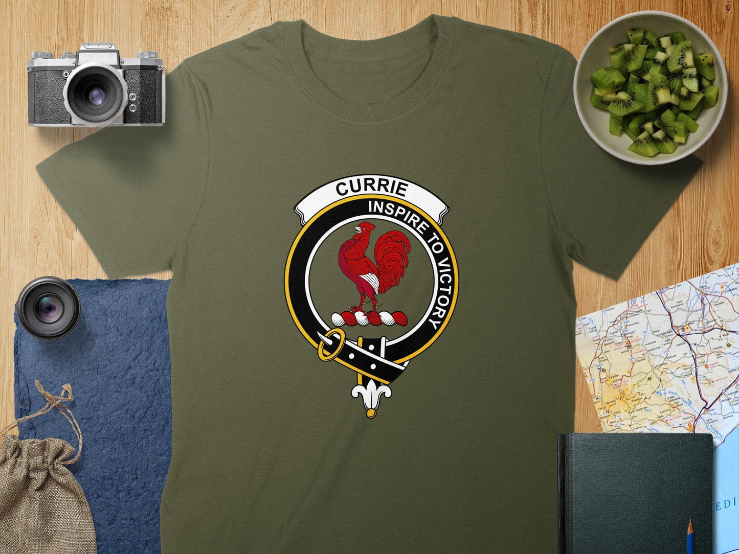 Physical Item S / Military Green Currie Clan Crest Scottish Unisex T-Shirt