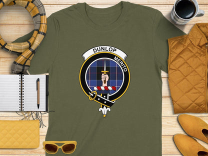 Physical Item S / Military Green Dunlop Clan Scottish Tartan Crest T-Shirt