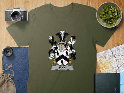 Physical Item S / Military Green Finn Surname Irish Heraldry Unisex T-Shirt