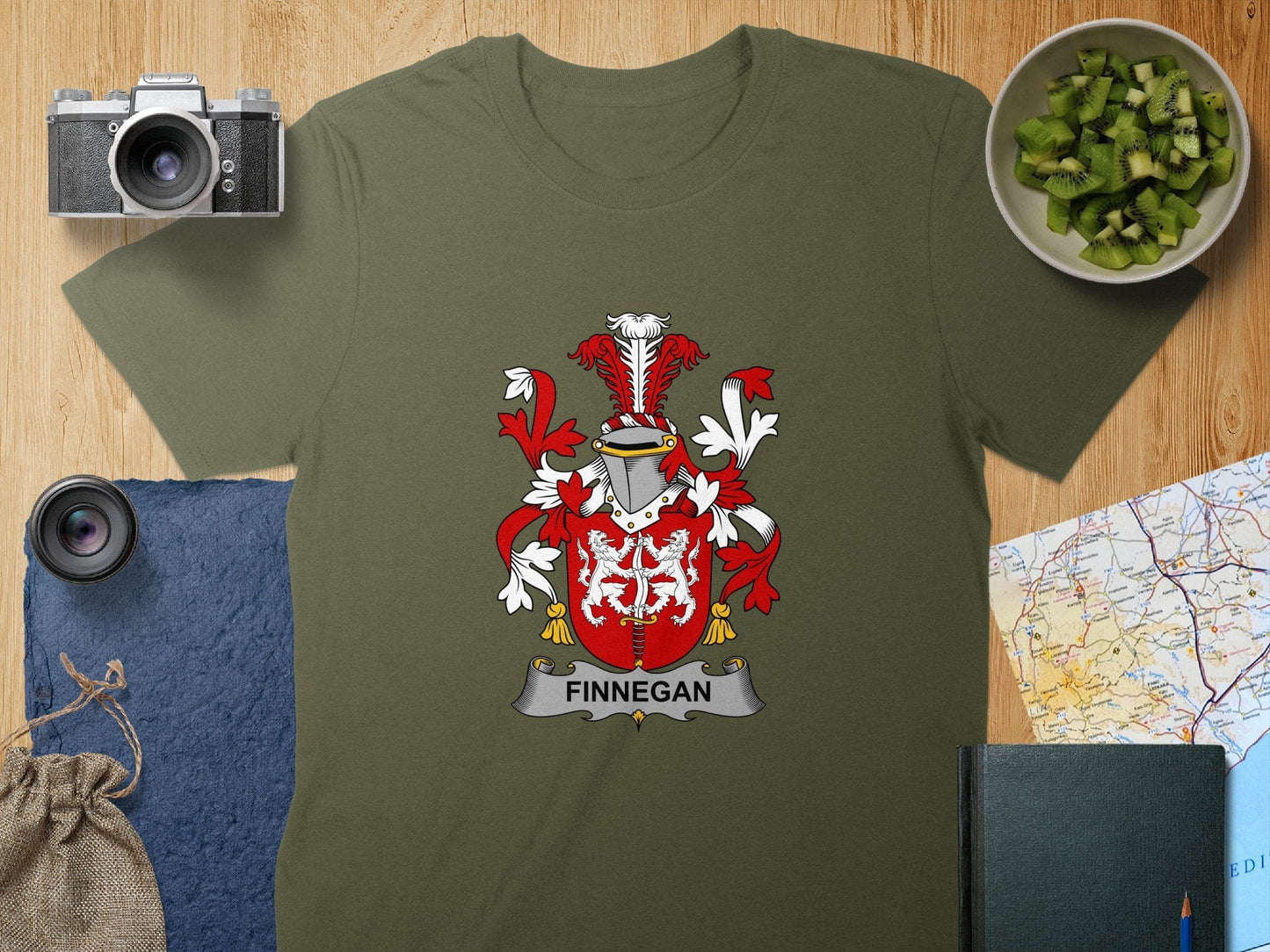 Physical Item S / Military Green Finnegan Surname Irish Heraldry Unisex T-Shirt