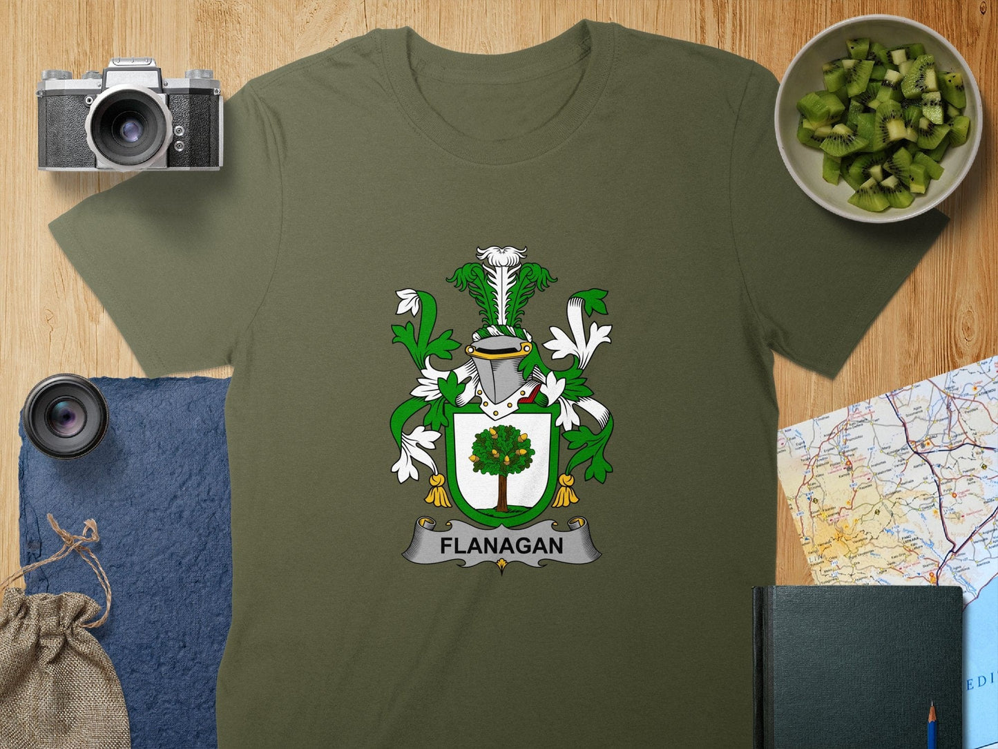 Physical Item S / Military Green Flanagan Surname Irish Heraldry Unisex T-Shirt