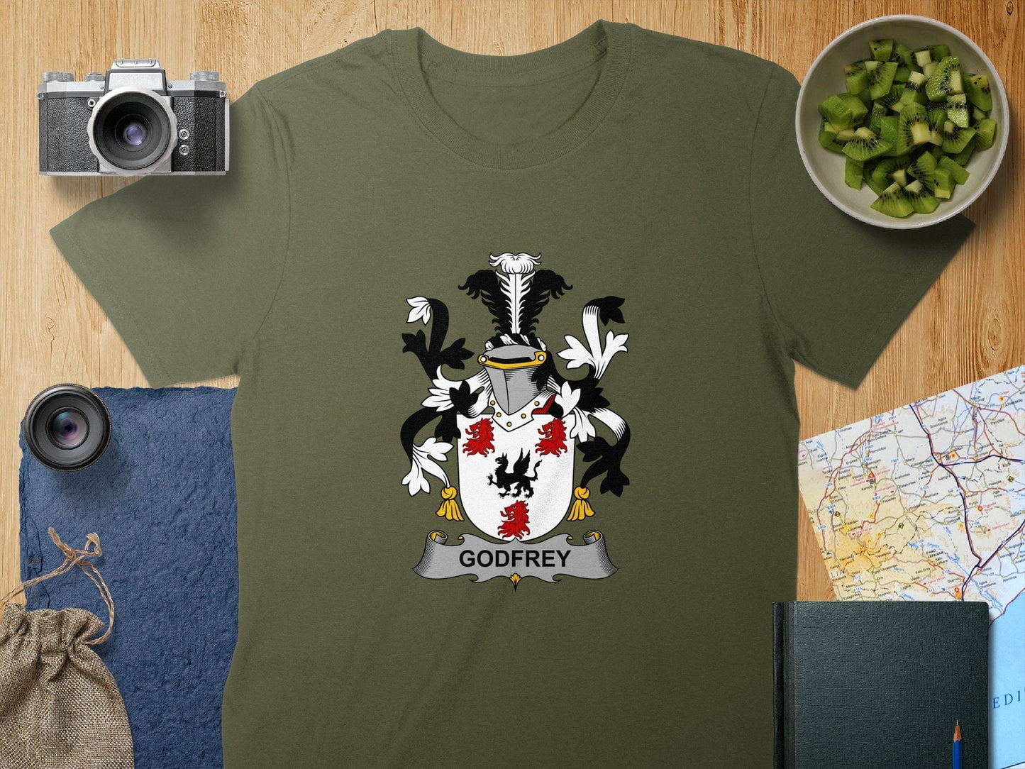 Physical Item S / Military Green Godfrey Surname Irish Heraldry Unisex T-Shirt