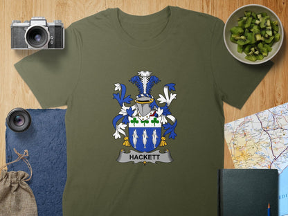 Physical Item S / Military Green Hackett Surname Irish Heraldry Unisex T-Shirt