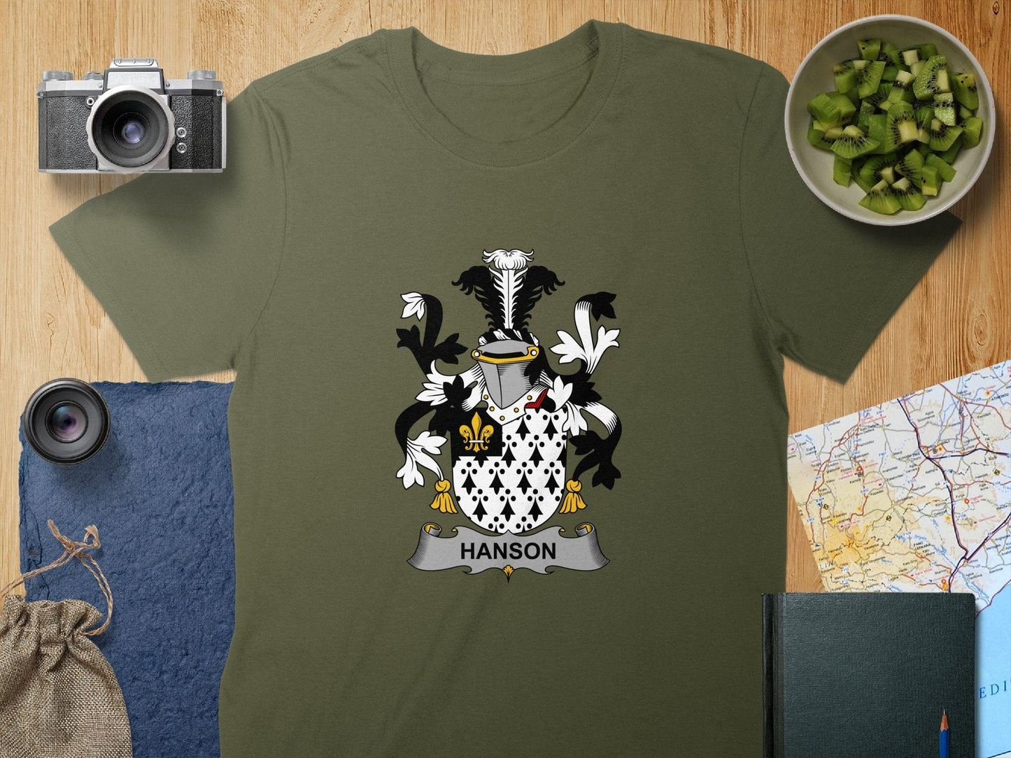 Physical Item S / Military Green Hanson Surname Irish Heraldry Unisex T-Shirt